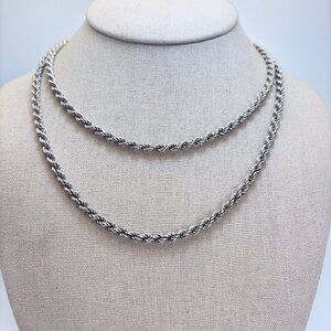 VTG Sterling Silver 925 Rope Chain Italian Horn Tag Necklace Size 35.5" length